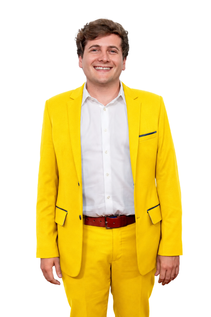 Lemon DiLemon smiling in his yellow suit
